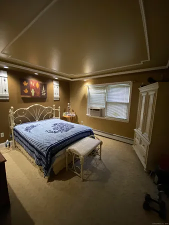a bath room with a bed and a flat screen tv
