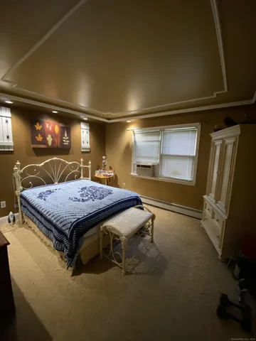 a bath room with a bed and a flat screen tv