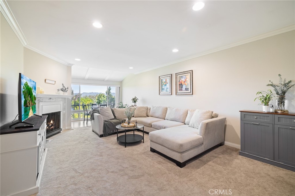 12830 Burbank Boulevard, Unit 307 Valley Village, CA 91607 - Photo 3 of 25 a living room with furniture a fireplace and a potted plant