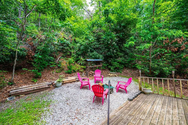 a park view with a seating space