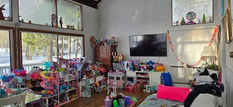a room with toys and a flat screen tv