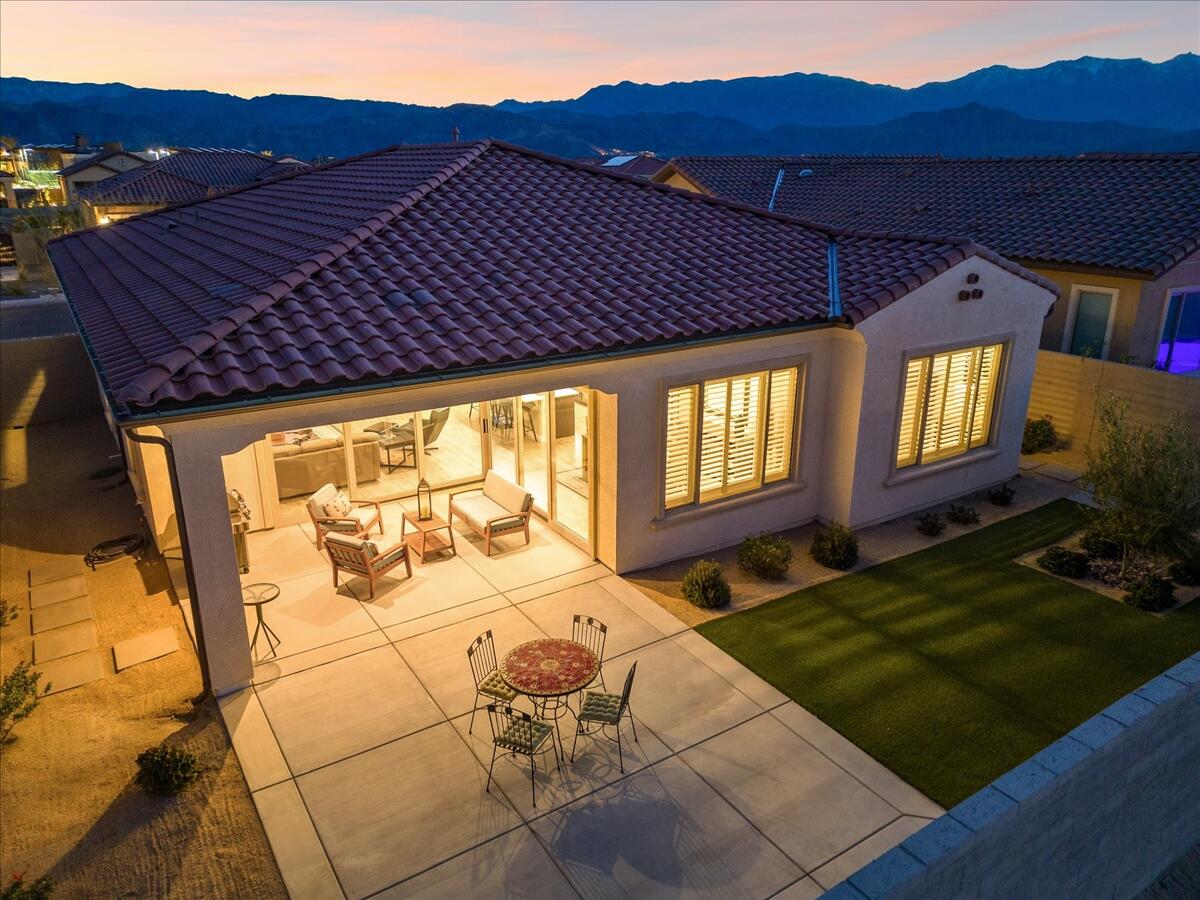 a outdoor view with a seating space