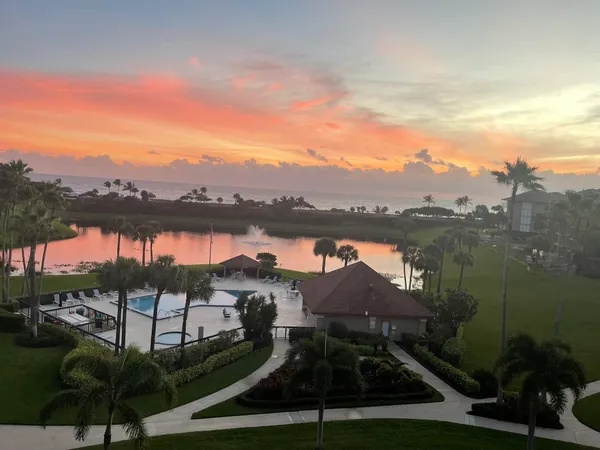 a view of a lake with a city view