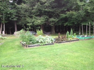 1071 Savoy Road Windsor, MA 01270 - Photo 22 of 23 a view of a backyard with table and chairs with wooden fence and plants