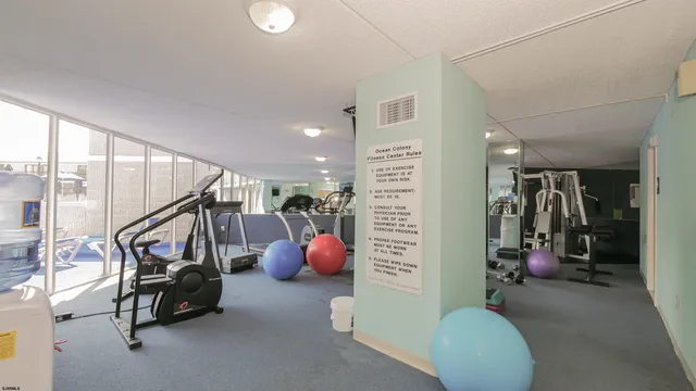 a view of a room with gym equipment