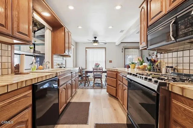 a kitchen with lots of counter top space
