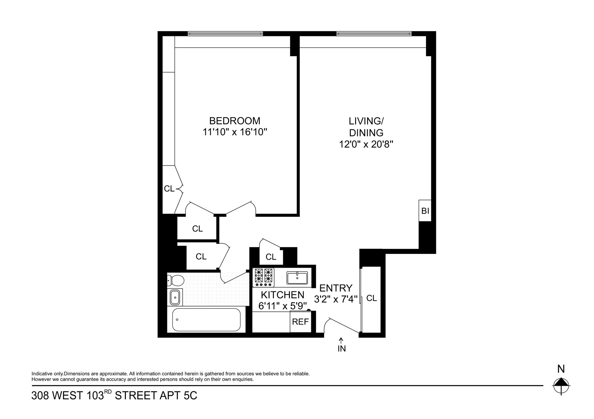 308 West 103rd Street, Unit 5C Manhattan, NY 10025 - Photo 7 of 7 a picture of a floor plan