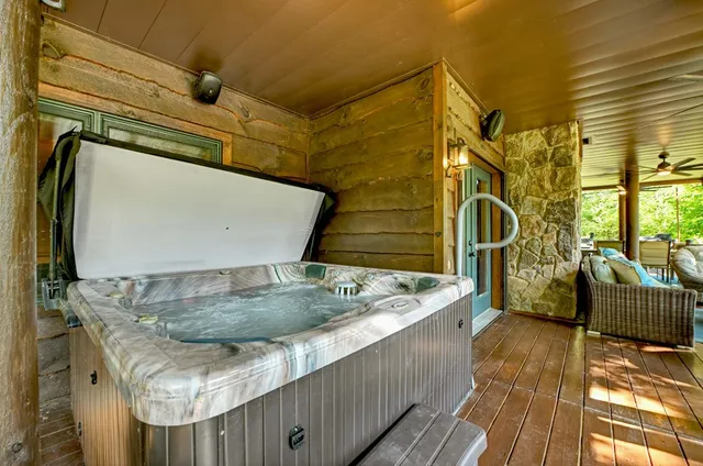 a view of a lake from a balcony