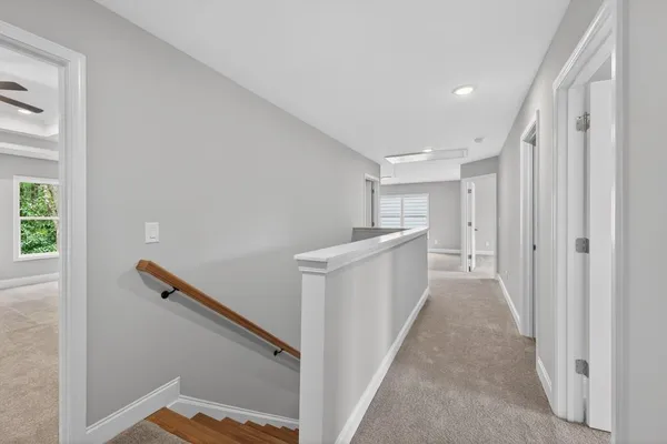 a view of a room that has a window in it