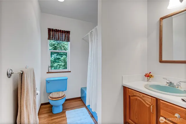 a bathroom with a sink toilet and window