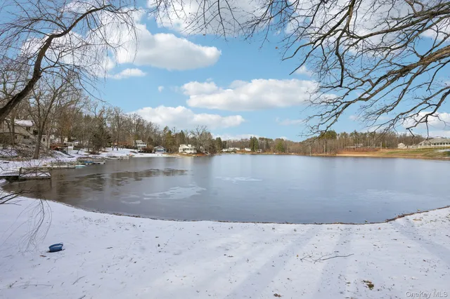a view of water with houses