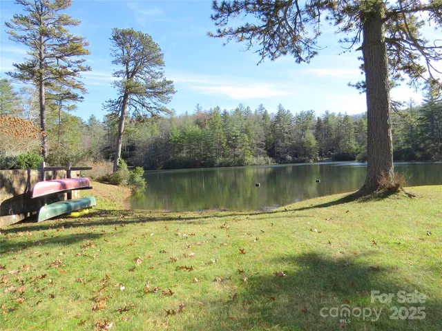 a view of a swimming pool and trees in the background
