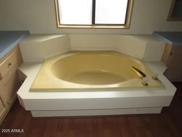 a bathroom with a bathtub