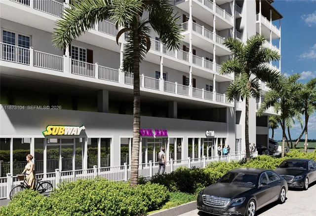 a front view of multi story residential apartment building