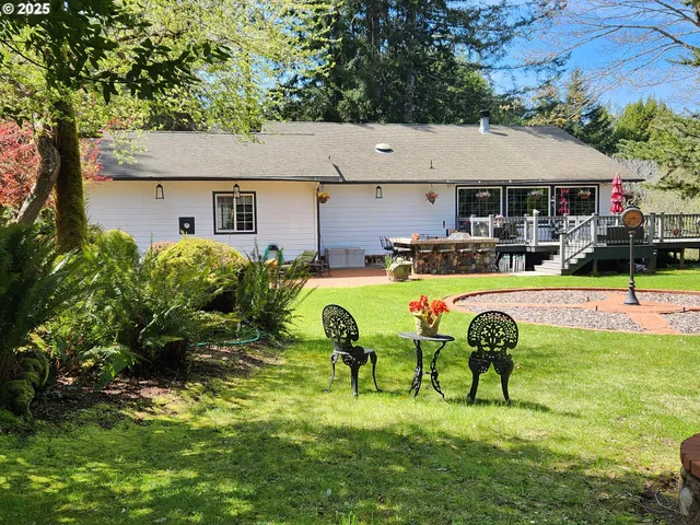 a view of backyard with swimming pool and patio
