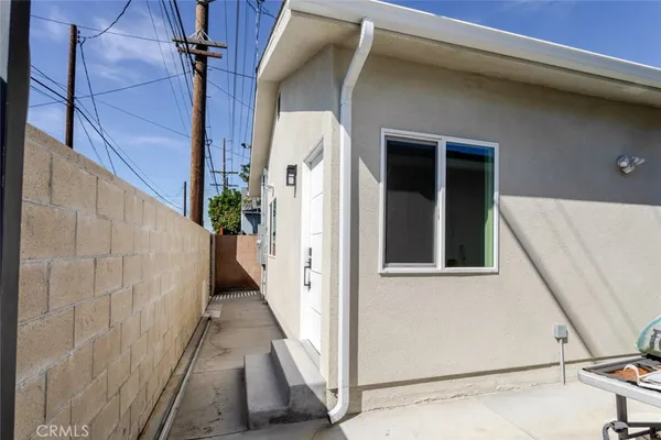 a view of a house with a white door