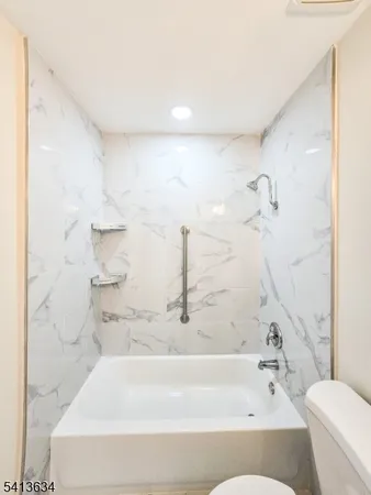 a bathroom with a bathtub