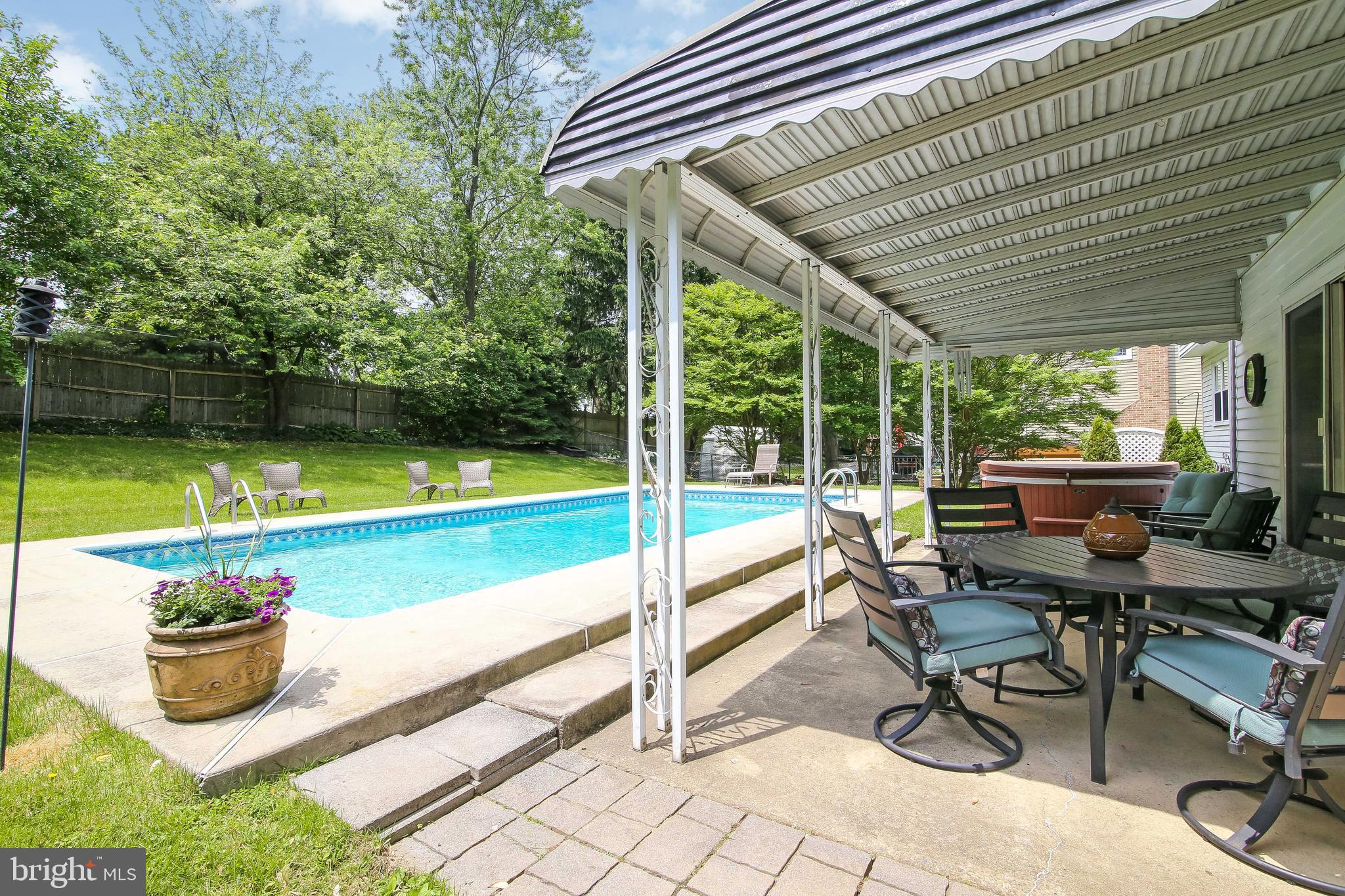 414 St David Drive Mount Laurel, NJ 08054 - Photo 31 of 34 Rear Fenced in Yard w/Pool & Awning Covered Patio.
