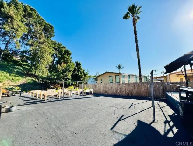 a view of a street with an outdoor space