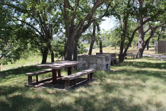 a view of a bench in a yard