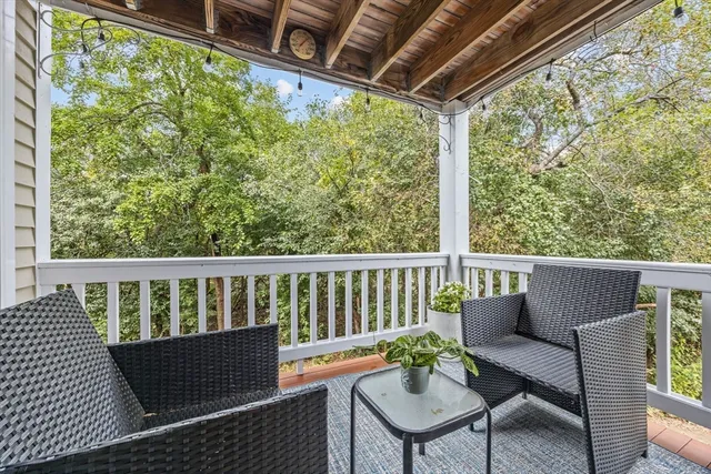 a view of a chair in wooden deck