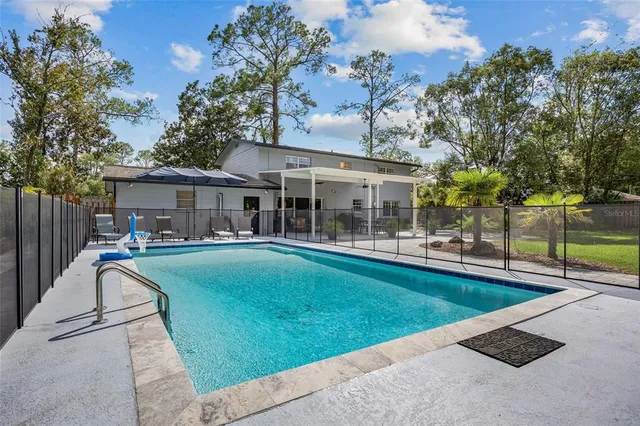 front view of a house with a patio