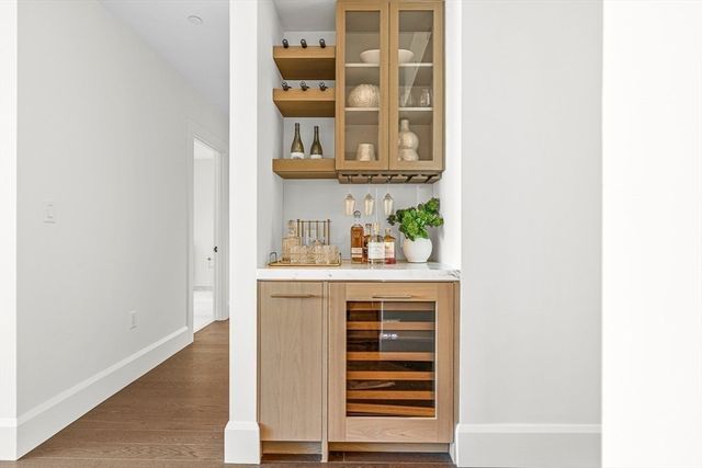 a view of cabinets and window