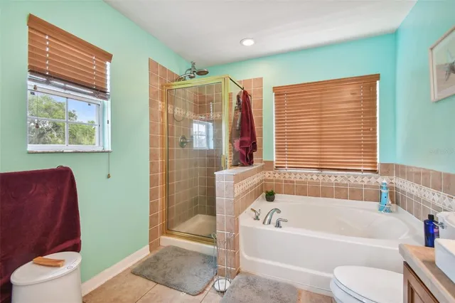 a bathroom with a bathtub toilet and a shower