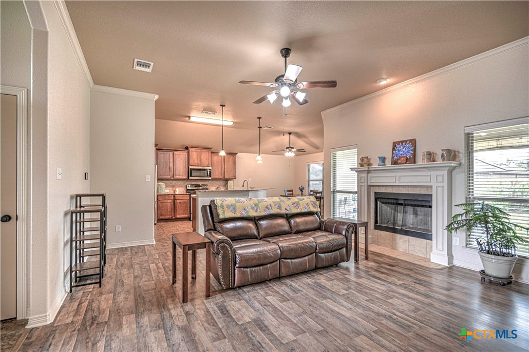 8405 Split Trl Cove Temple, TX 76502 - Photo 7 of 37 a living room with furniture and a fireplace