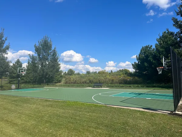 a view of a golf course with a lake