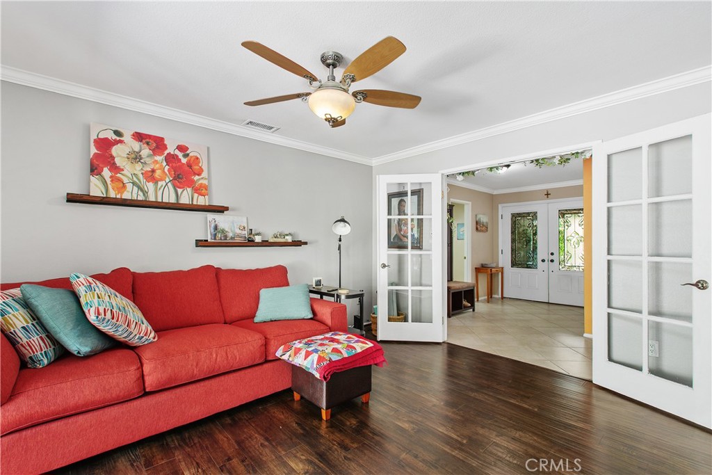 1451 Trenton Drive Riverside, CA 92506 - Photo 9 of 41 Looking from the sliding door to the entryway of the home. The lovely double doors with leaded glass allow ligtht o come into the space.