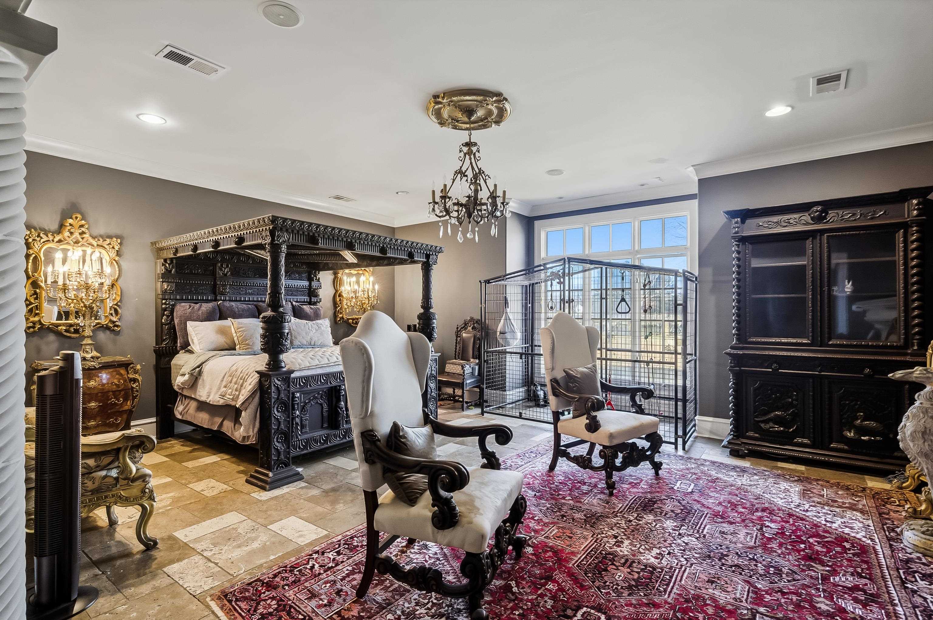 5110 Reynolds Road Collierville, TN 38017 - Photo 23 of 40 Bedroom featuring stone tile flooring, ornamental molding, a chandelier, and recessed lighting