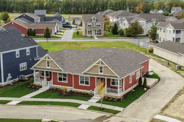 an aerial view of a house