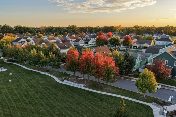 a view of a lake with a city