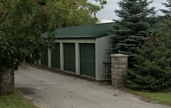 a backyard of a house with plants and trees