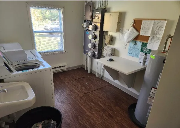 a close view of a room with a door and a white wall