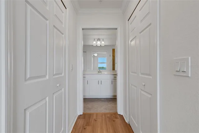 a view of a garden with a bench in the park