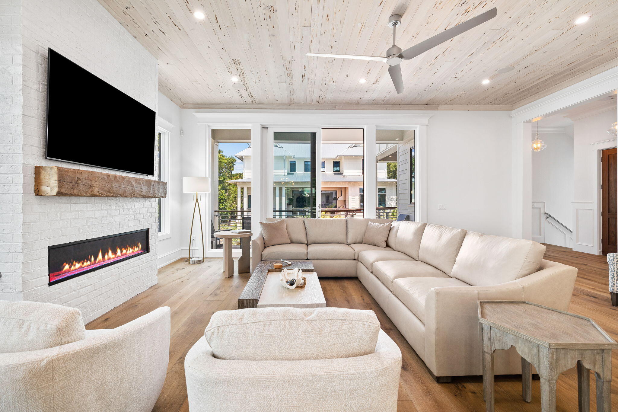 57 Azalea Street Santa Rosa Beach, FL 32459 - Photo 23 of 66 a living room with furniture a fireplace and a flat screen tv