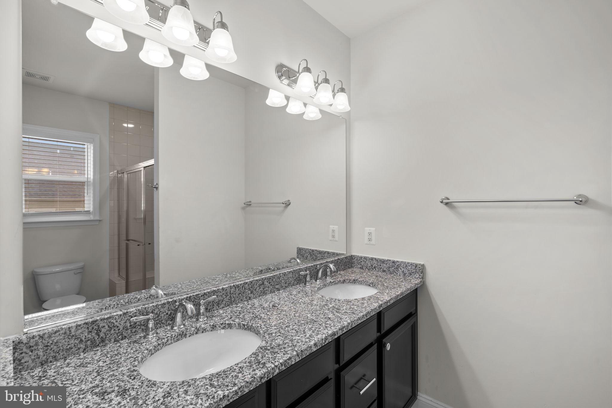 17357 Redshank Road Dumfries, VA 22026 - Photo 22 of 29 a bathroom with a granite countertop sink a light fixture and a mirror