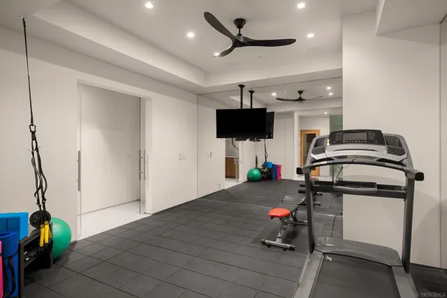 a room with gym equipment