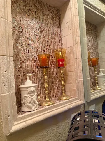 a bathroom with a bathtub