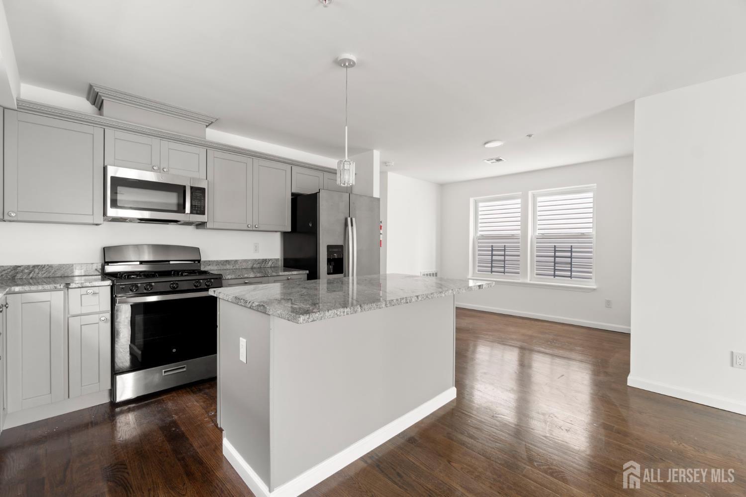 496 South 18th Street, Unit 2 Newark, NJ 07103 - Photo 6 of 21 a kitchen with stainless steel appliances kitchen island granite countertop a stove a sink and a refrigerator