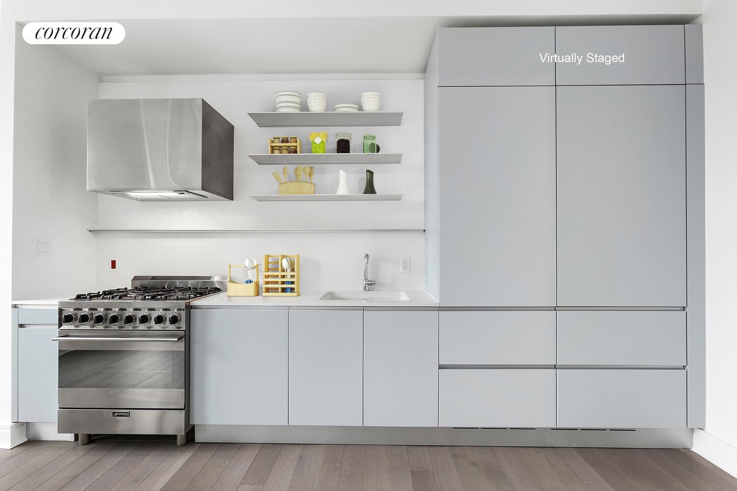 265 State Street, Unit 812 Brooklyn, NY 11201 - Photo 3 of 6 a kitchen with cabinets and white appliances