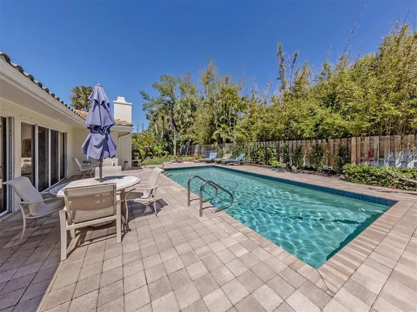 a view of a chairs and table in the patio