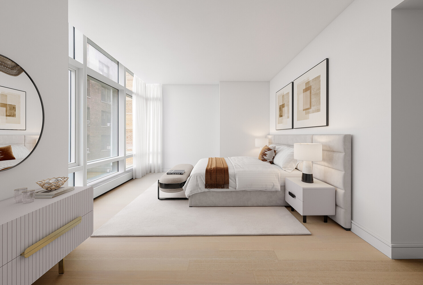 200 Amsterdam Avenue, Unit 11C Manhattan, NY 10023 - Photo 3 of 7 a bedroom with a bed and a large mirror