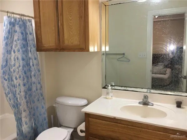 a bathroom with a sink a toilet and a mirror