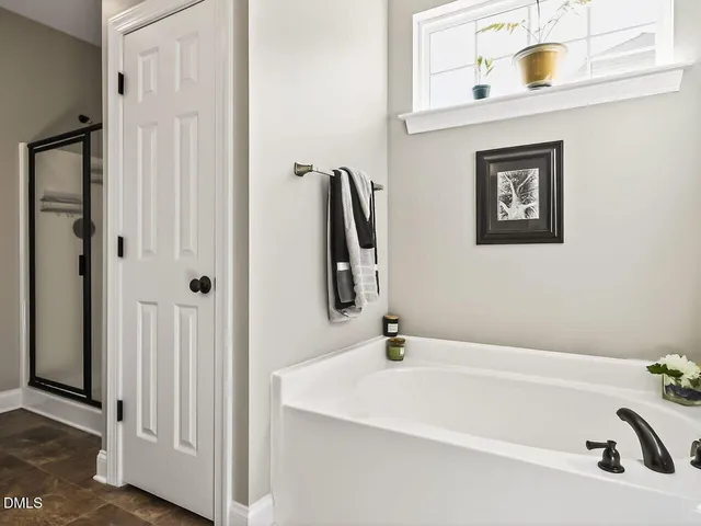 a bathroom with a bathtub