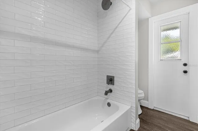 a bathroom with a bathtub