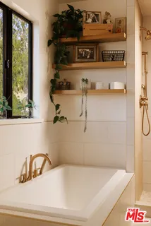 a bathroom with a bathtub
