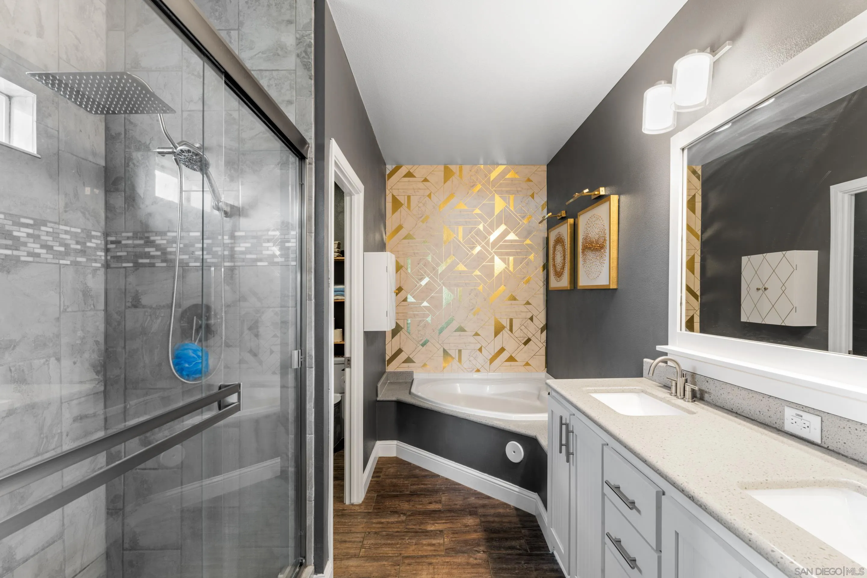 3505 Alpine Boulevard, Unit 1 Alpine, CA 91901 - Photo 20 of 27 a bathroom with a double vanity sink toilet and shower